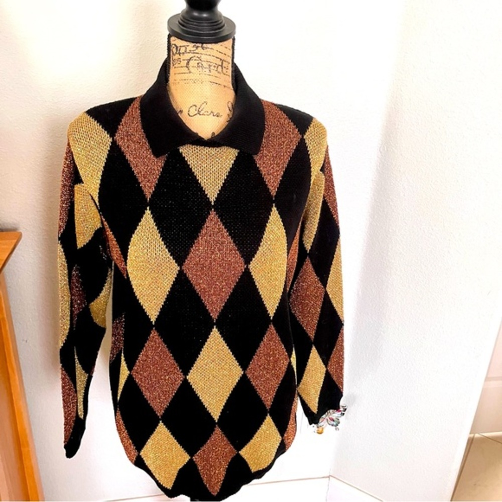 Alfred Dunner 1980’s vintage harlequin metallic pattern sweater